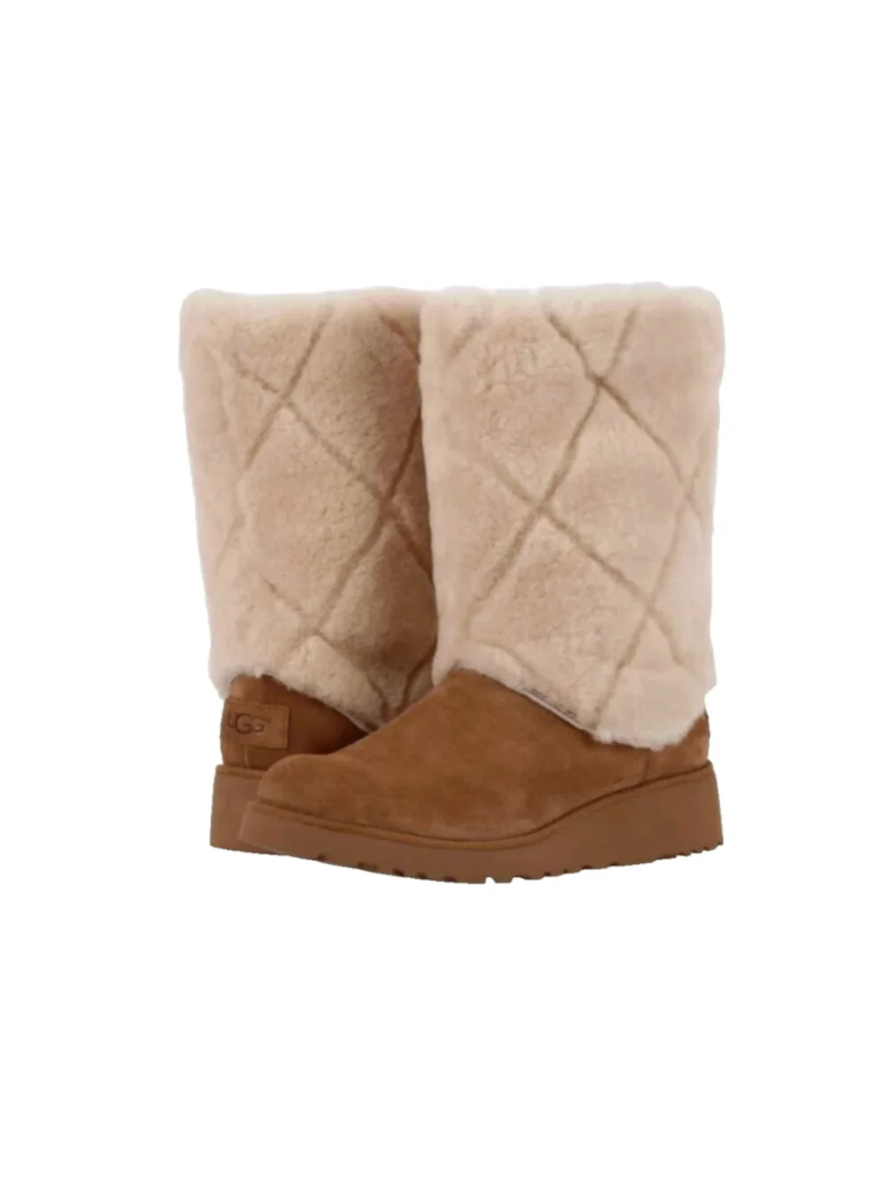UGG Ariella Luxe Diamond Boots Chestnut Suede Sheepskin Cuff SIZE 7.5
